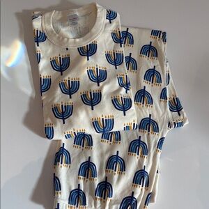 Hanna Andersson Cream and Blue Menorah Sweatshirt and sweatpants.  Large